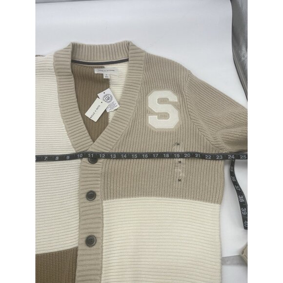 SUN + STONE Men's Chunky Knit Cardigan Cotton Collegiate Grandpacore Preppy M - Picture 6 of 6